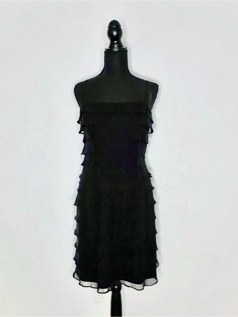 Vintage 90s Tadashi Petitie black ruffle minidress